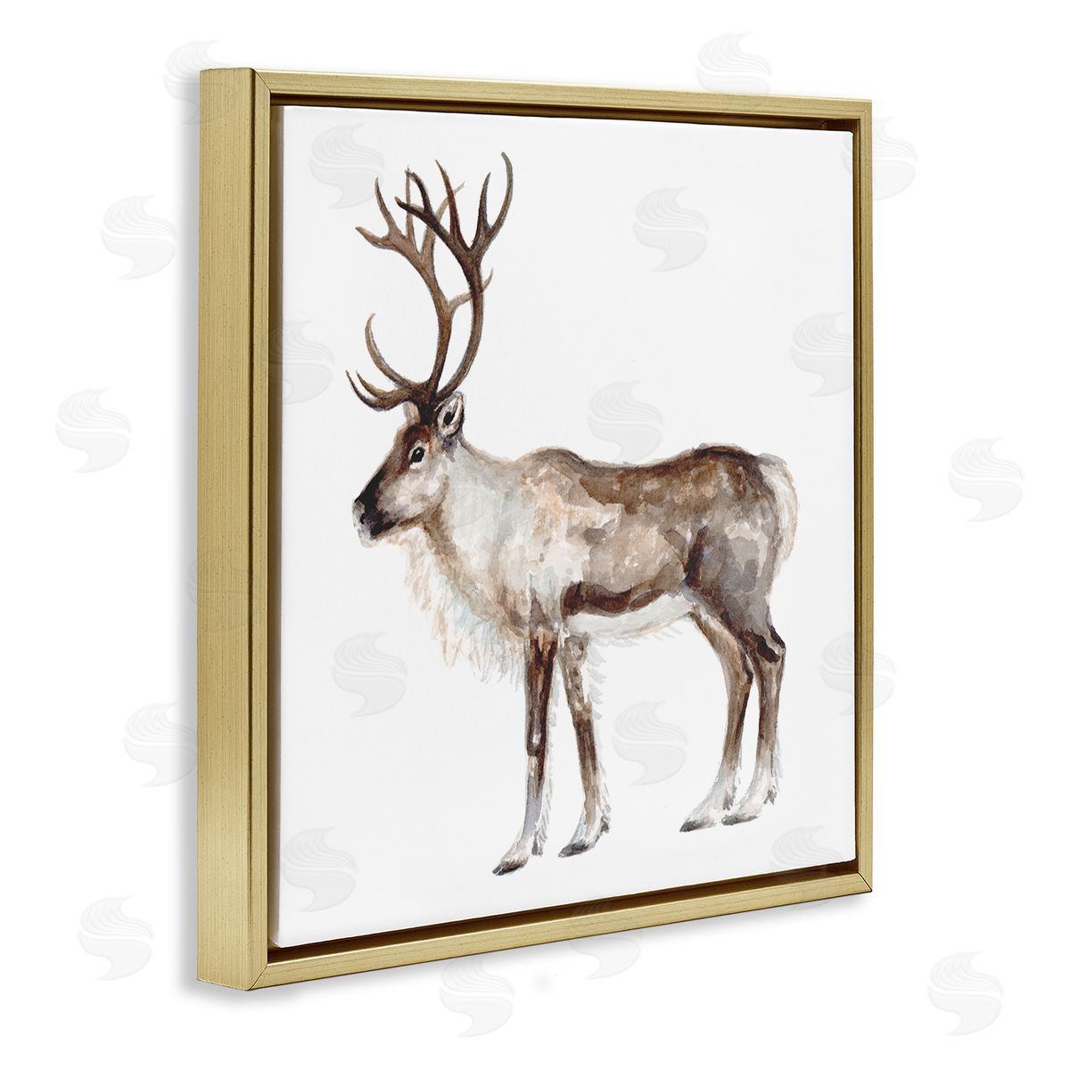 Fox Hollow Studios Reindeer Wild Animal Children's Nursery Watercolor Painting Gold Floating Frame Canvas Wall Art Print