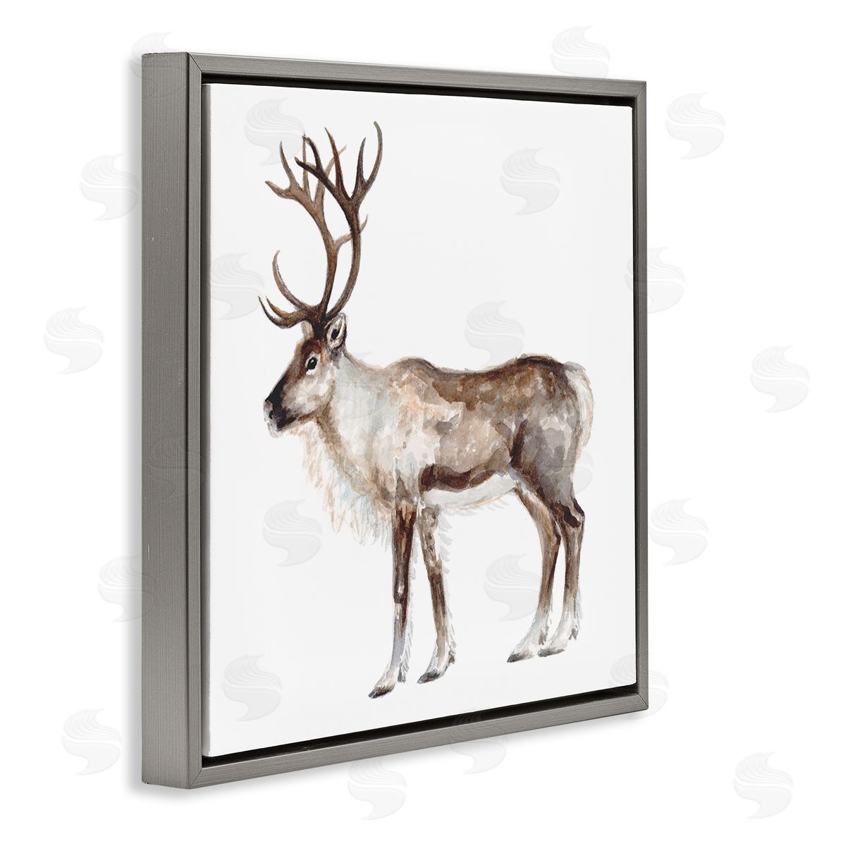 Fox Hollow Studios Reindeer Wild Animal Children's Nursery Watercolor Painting Gray Floating Frame Canvas Wall Art Print