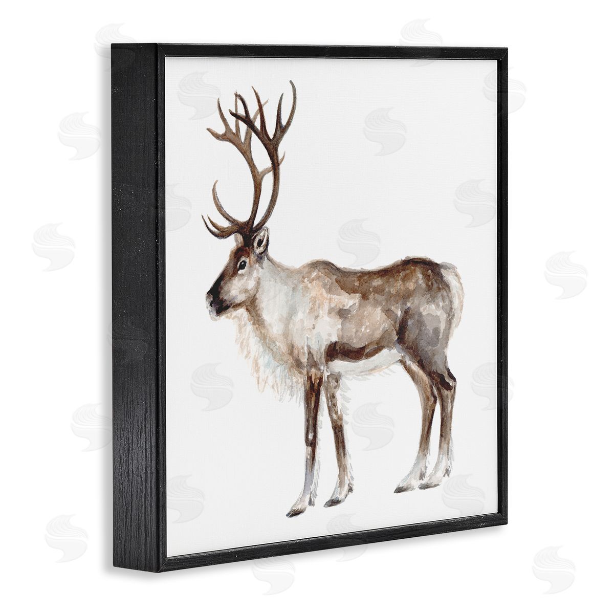 Fox Hollow Studios Reindeer Wild Animal Children's Nursery Watercolor Painting Black Framed Glicee Wall Art Print