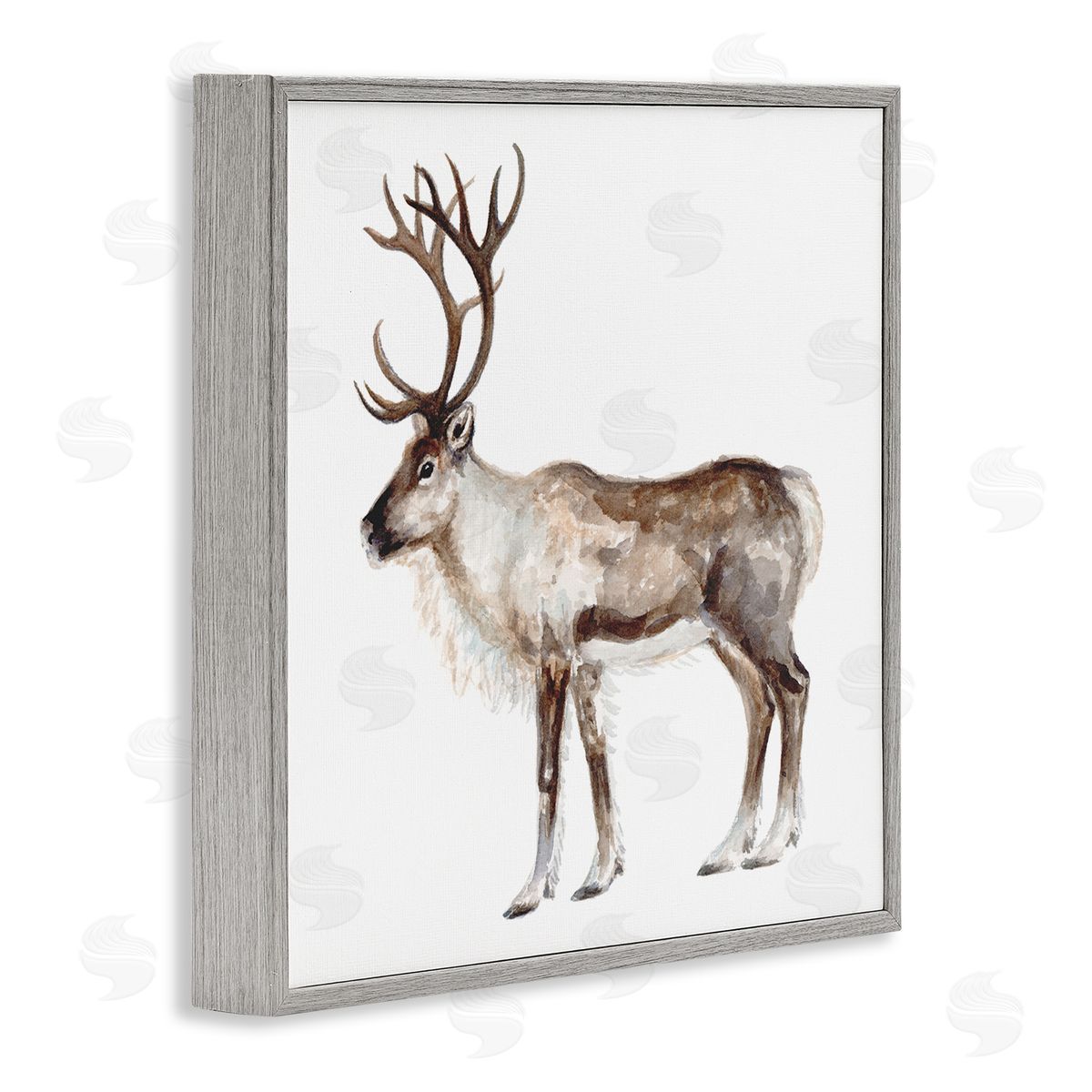 Fox Hollow Studios Reindeer Wild Animal Children's Nursery Watercolor Painting Gray Framed Glicee Wall Art Print