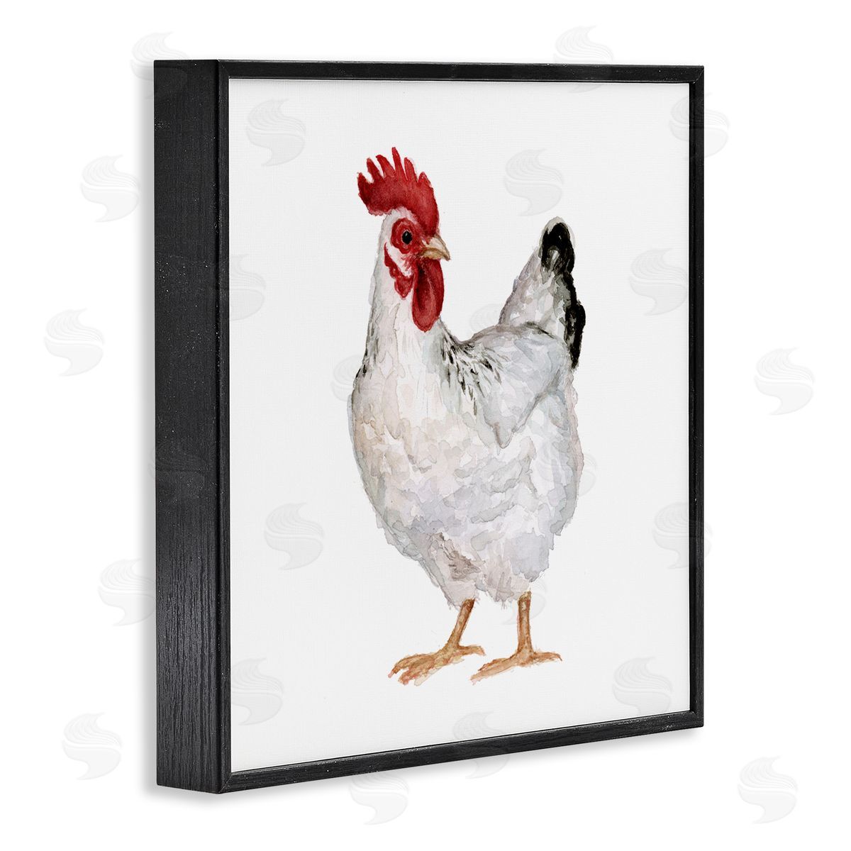Fox Hollow Studios Quaint Chicken Watercolor Painting Farm Hen Portrait Black Framed Glicee Wall Art Print