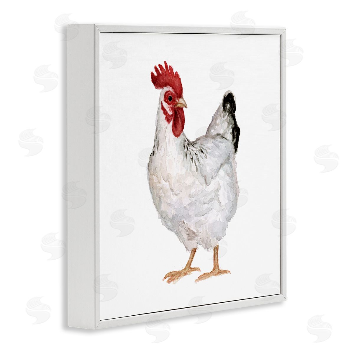 Fox Hollow Studios Quaint Chicken Watercolor Painting Farm Hen Portrait White Framed Glicee Wall Art Print