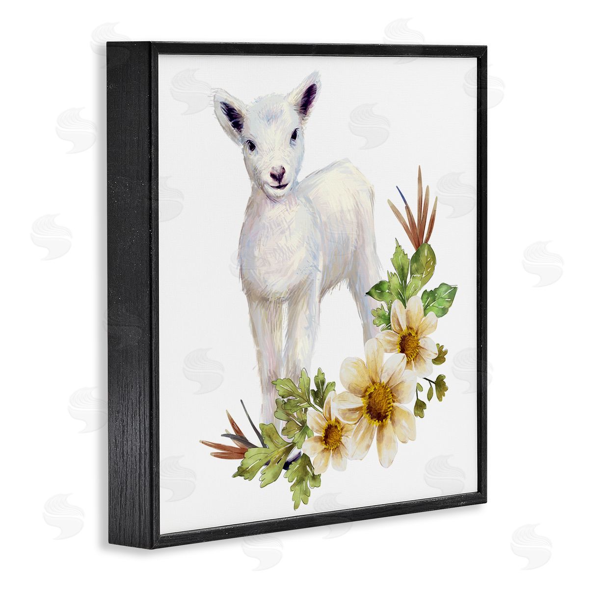 Ziwei Li Baby Lamb Autumn Daisy Florals Tree Leaf Foliage Black Framed Glicee Wall Art Print
