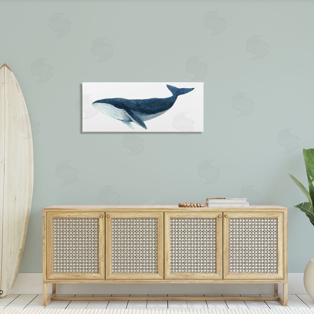 Jeannine Saylor Blue Whale Marine Animal Watercolor Painting over White