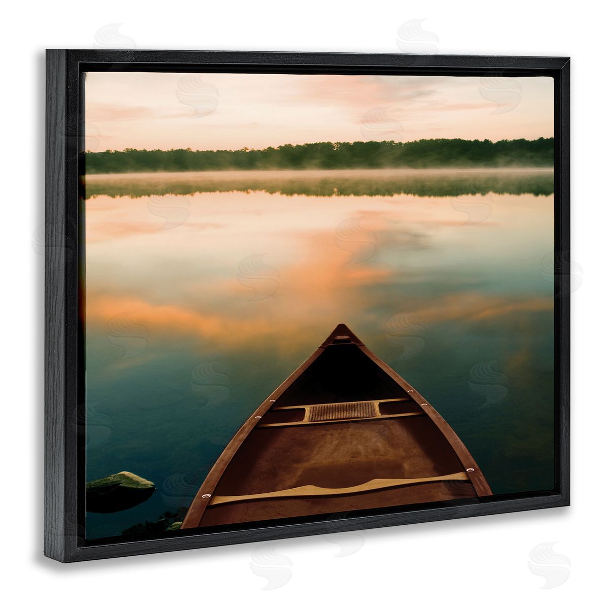 Canoe on Lake Warm Sunrise Black Floating Frame Canvas Wall Art, Home Decor by Danita Delimont