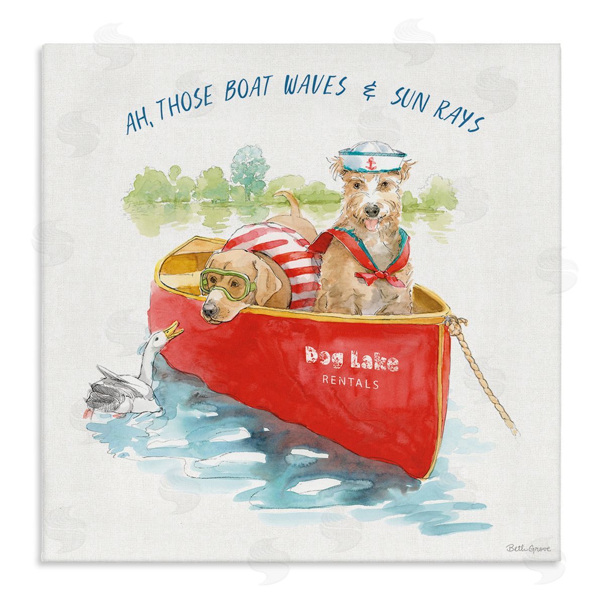 Beth Grove Boat Waves Sun Rays Lake Phrase Sailor Dogs Stretched Canvas Wall Art Print