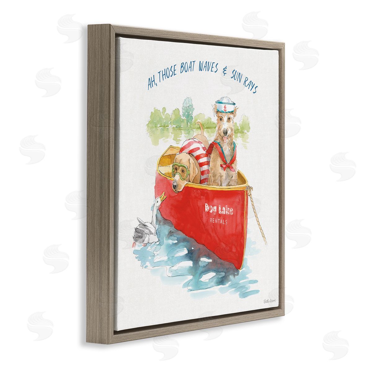 Beth Grove Boat Waves Sun Rays Lake Phrase Sailor Dogs Brown Floating Frame Canvas Wall Art Print