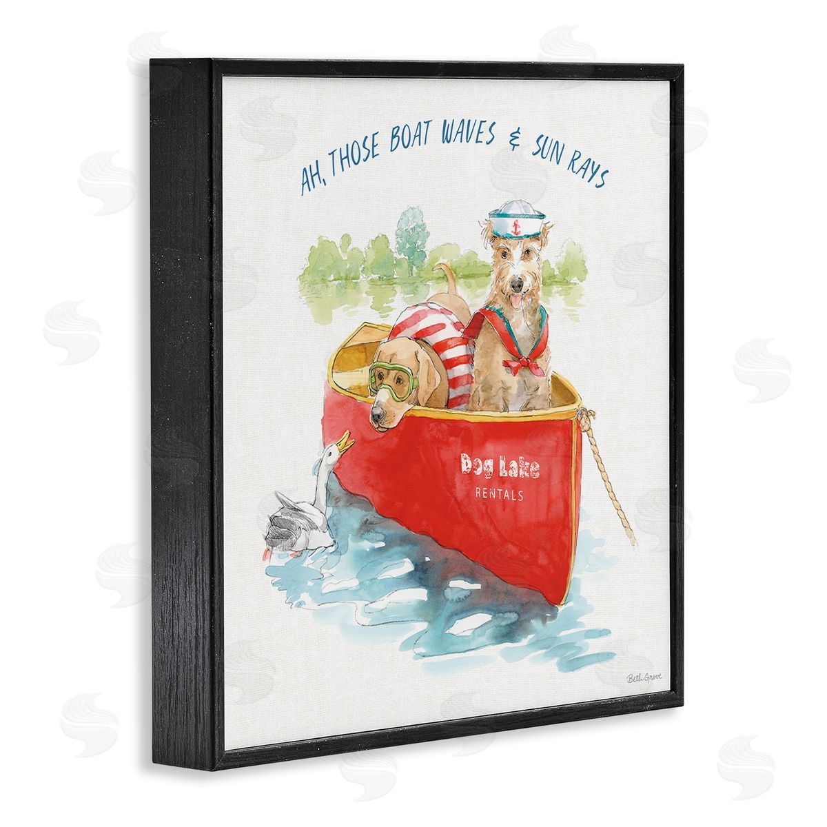 Beth Grove Boat Waves Sun Rays Lake Phrase Sailor Dogs Black Framed Glicee Wall Art Print