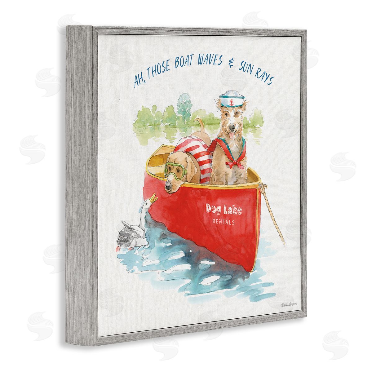 Beth Grove Boat Waves Sun Rays Lake Phrase Sailor Dogs Gray Framed Glicee Wall Art Print