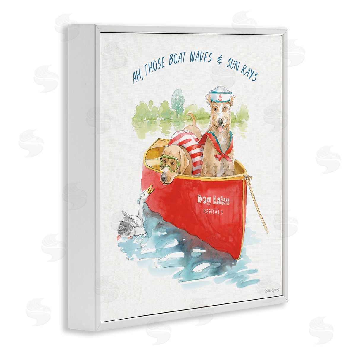 Beth Grove Boat Waves Sun Rays Lake Phrase Sailor Dogs White Framed Glicee Wall Art Print