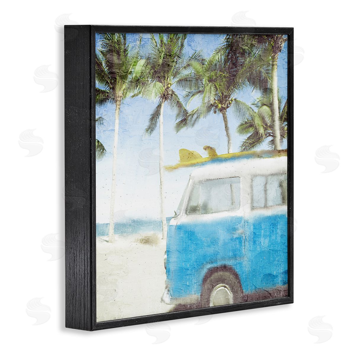 Kim Allen Distressed Tropical Beach Surf Van Palm Trees Coastline Black Framed Glicee Wall Art Print