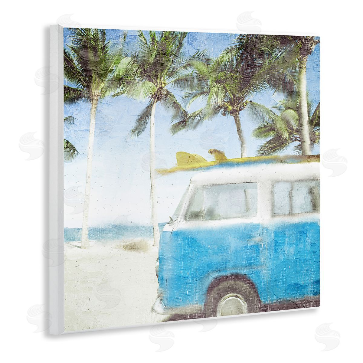 Kim Allen Distressed Tropical Beach Surf Van Palm Trees Coastline Wooden Wall Plaque Art Print