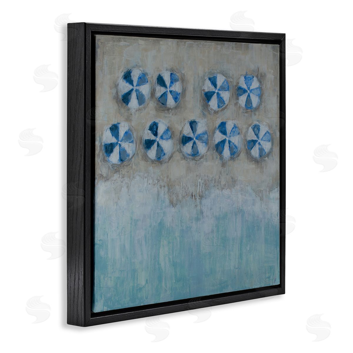 Reesa Qualia Beach Umbrella Coast Abstract Aerial Landscape Painting Black Floating Frame Canvas Wall Art Print