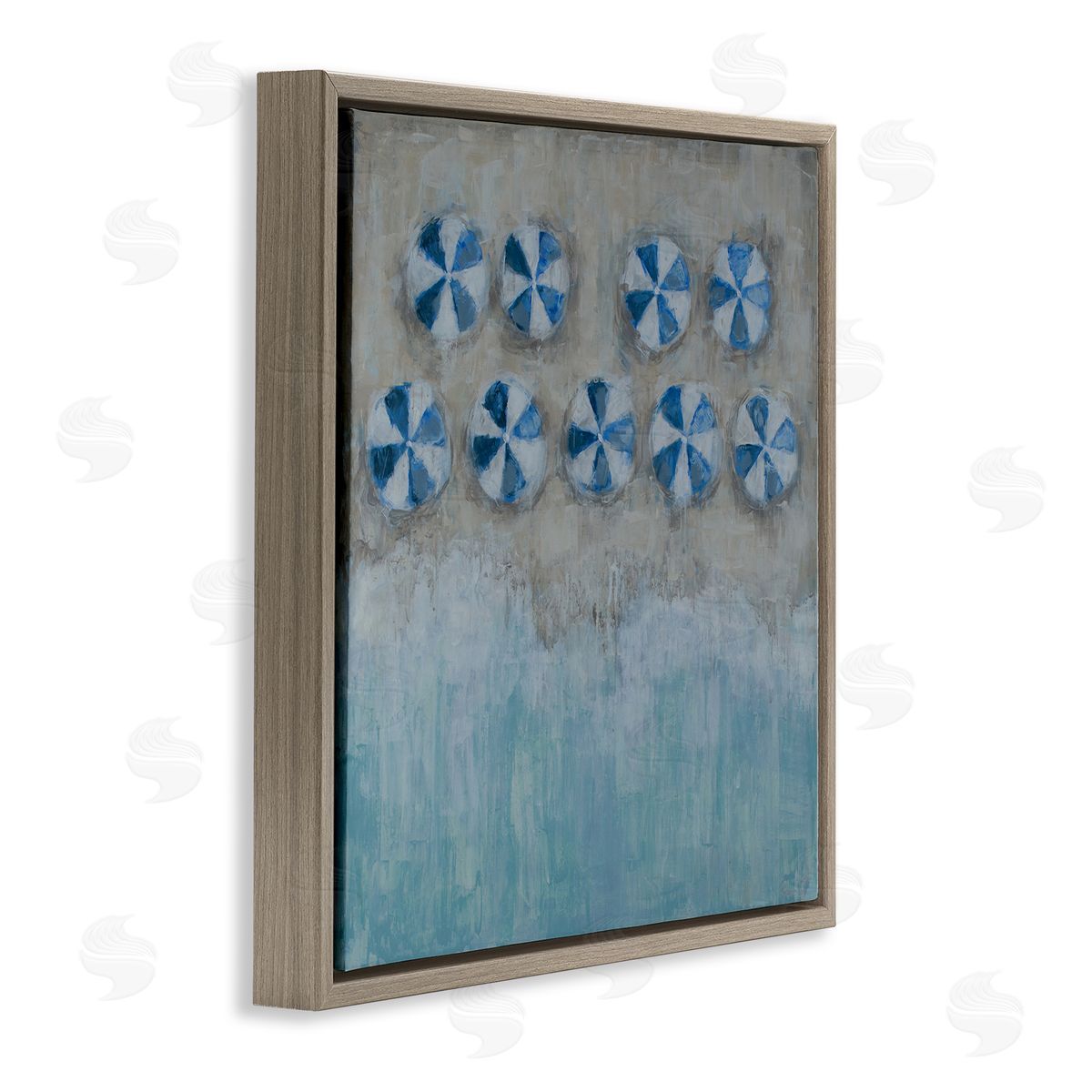Reesa Qualia Beach Umbrella Coast Abstract Aerial Landscape Painting Brown Floating Frame Canvas Wall Art Print