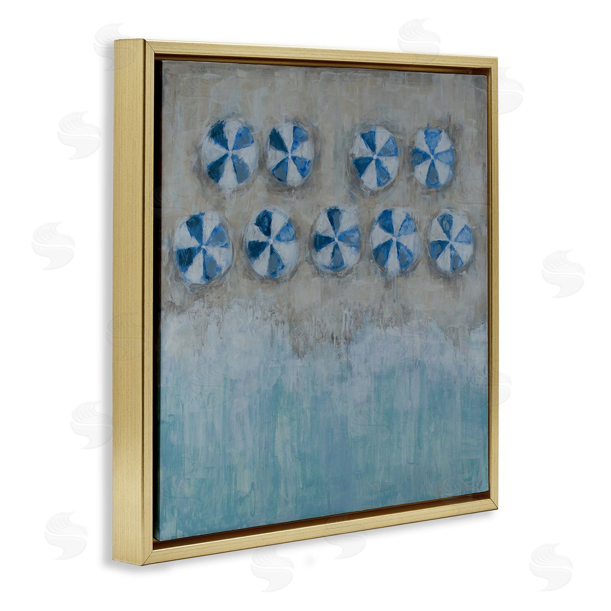 Reesa Qualia Beach Umbrella Coast Abstract Aerial Landscape Painting Gold Floating Frame Canvas Wall Art Print