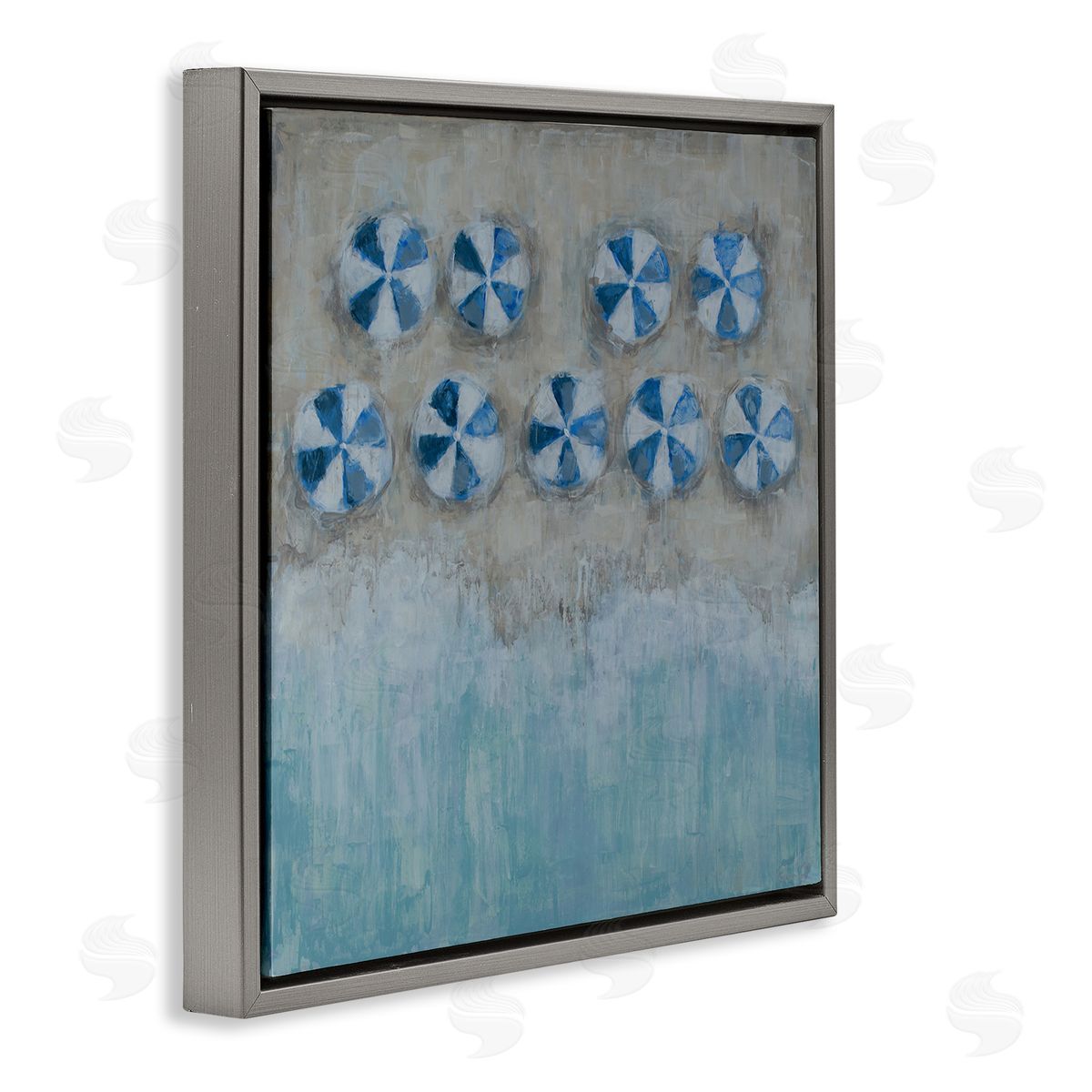 Reesa Qualia Beach Umbrella Coast Abstract Aerial Landscape Painting Gray Floating Frame Canvas Wall Art Print