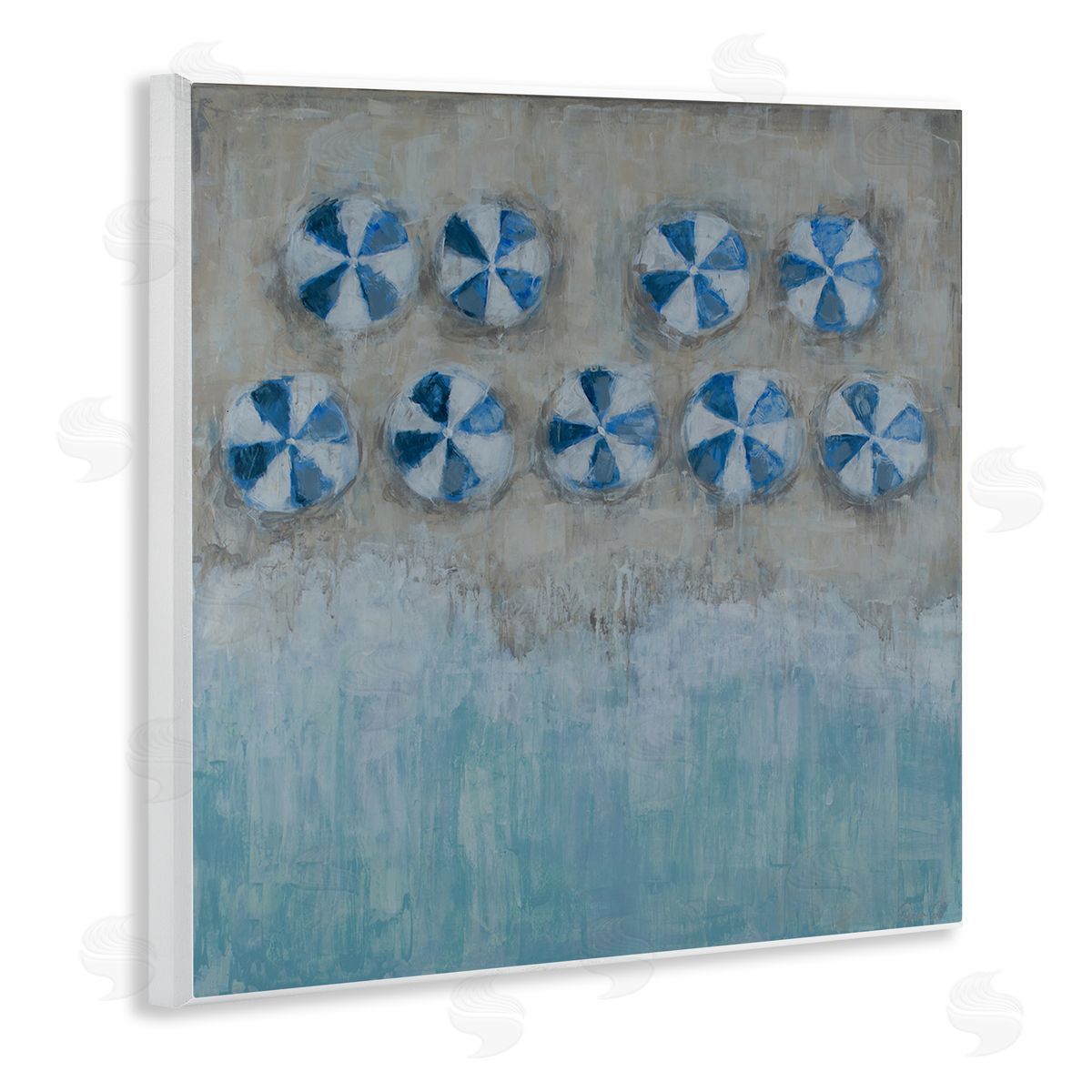 Reesa Qualia Beach Umbrella Coast Abstract Aerial Landscape Painting Wooden Wall Plaque Art Print