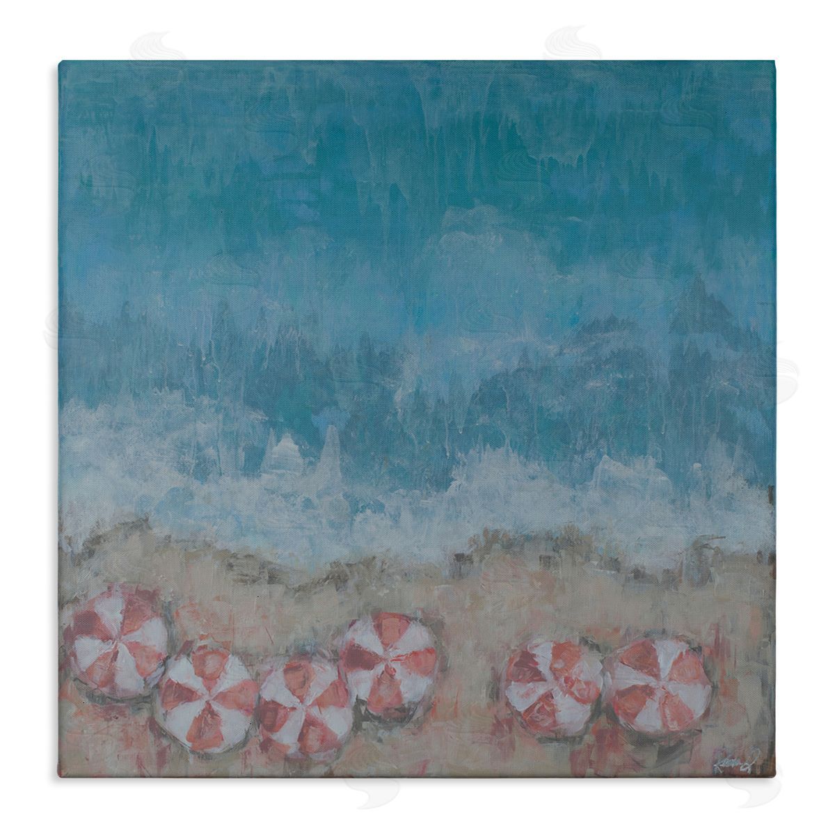 Reesa Qualia Abstract Ocean Shore Painting Beach Umbrella Coast Stretched Canvas Wall Art Print