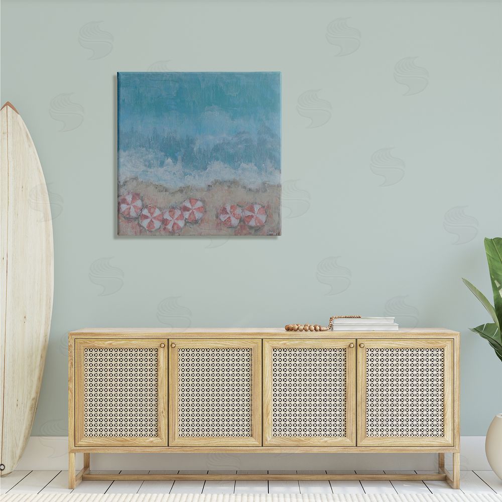Reesa Qualia Abstract Ocean Shore Painting Beach Umbrella Coast Canvas Wall Art in Room