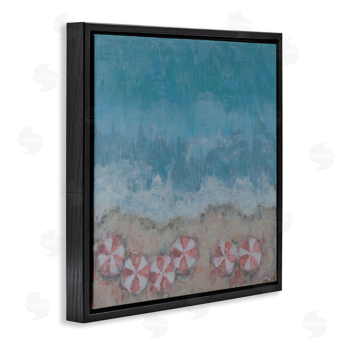 Reesa Qualia Abstract Ocean Shore Painting Beach Umbrella Coast Black Floating Frame Canvas Wall Art Print