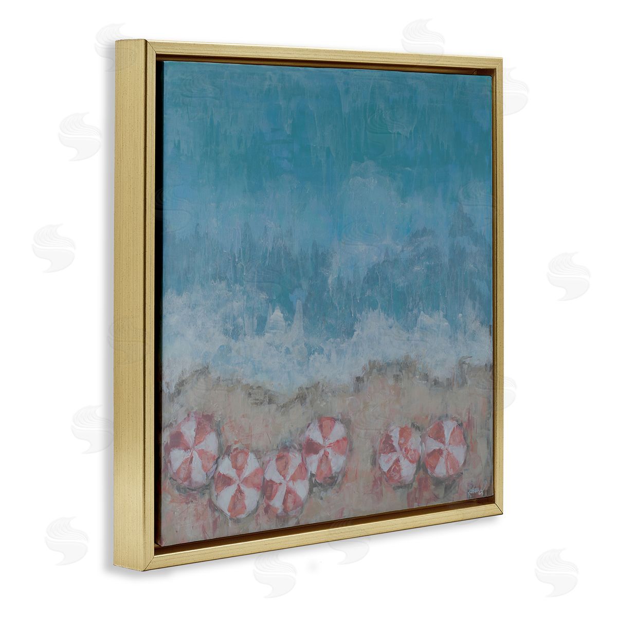Reesa Qualia Abstract Ocean Shore Painting Beach Umbrella Coast Gold Floating Frame Canvas Wall Art Print