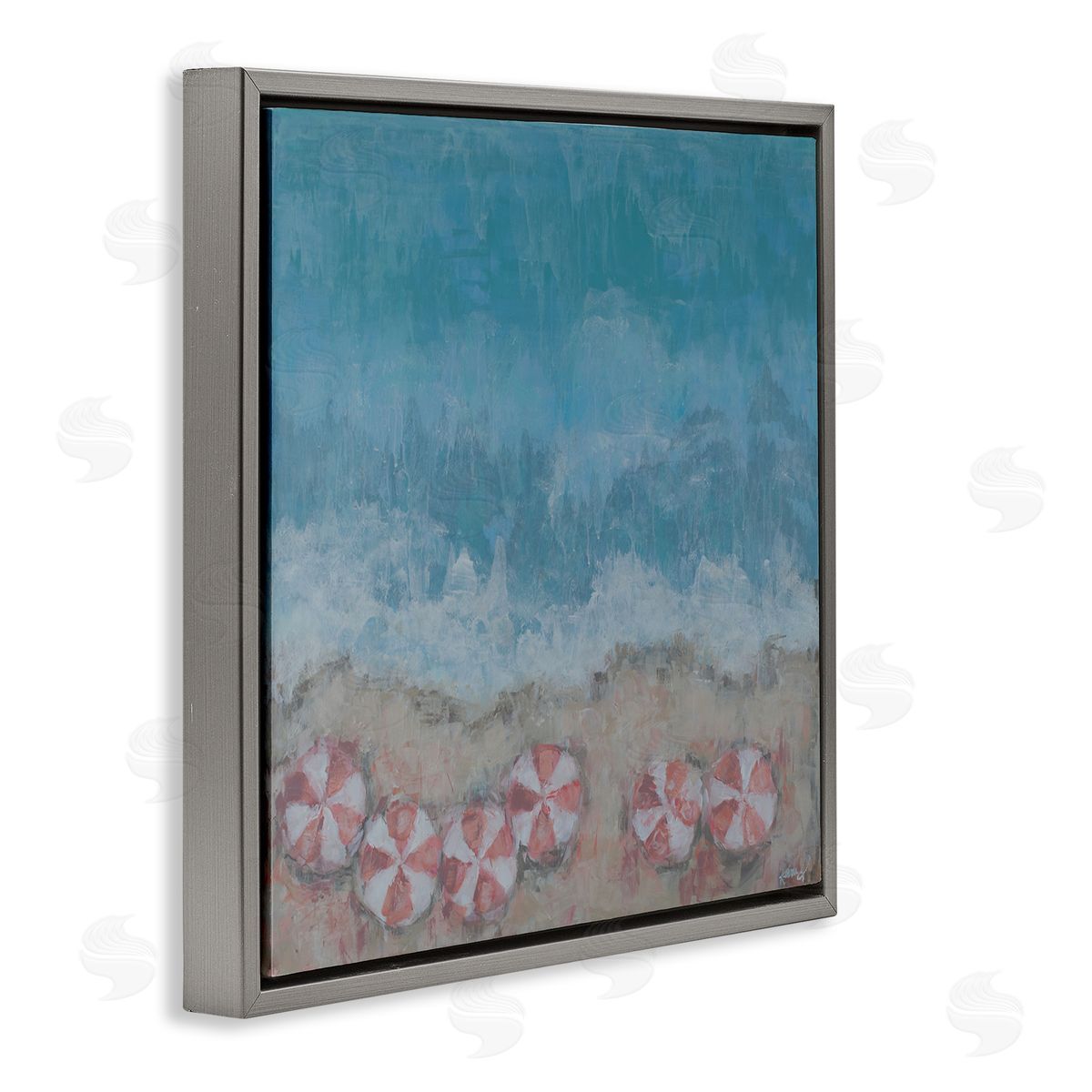 Reesa Qualia Abstract Ocean Shore Painting Beach Umbrella Coast Gray Floating Frame Canvas Wall Art Print