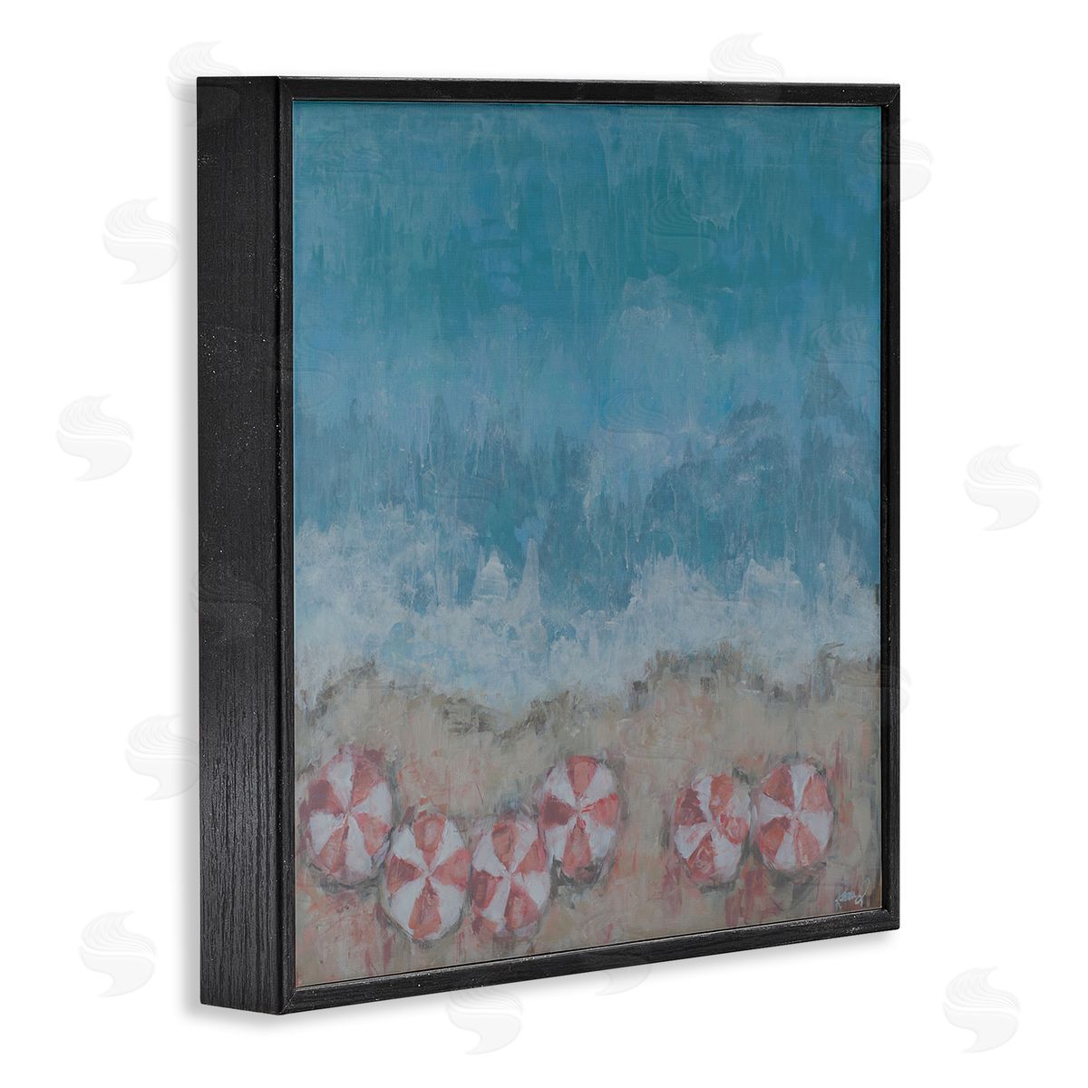 Reesa Qualia Abstract Ocean Shore Painting Beach Umbrella Coast Black Framed Glicee Wall Art Print
