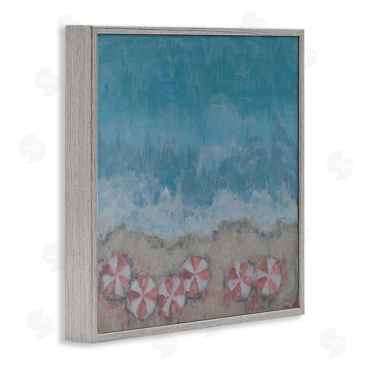 Reesa Qualia Abstract Ocean Shore Painting Beach Umbrella Coast Gray Framed Glicee Wall Art Print