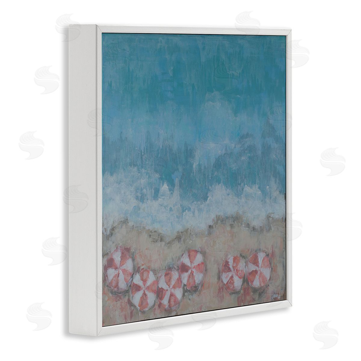 Reesa Qualia Abstract Ocean Shore Painting Beach Umbrella Coast White Framed Glicee Wall Art Print