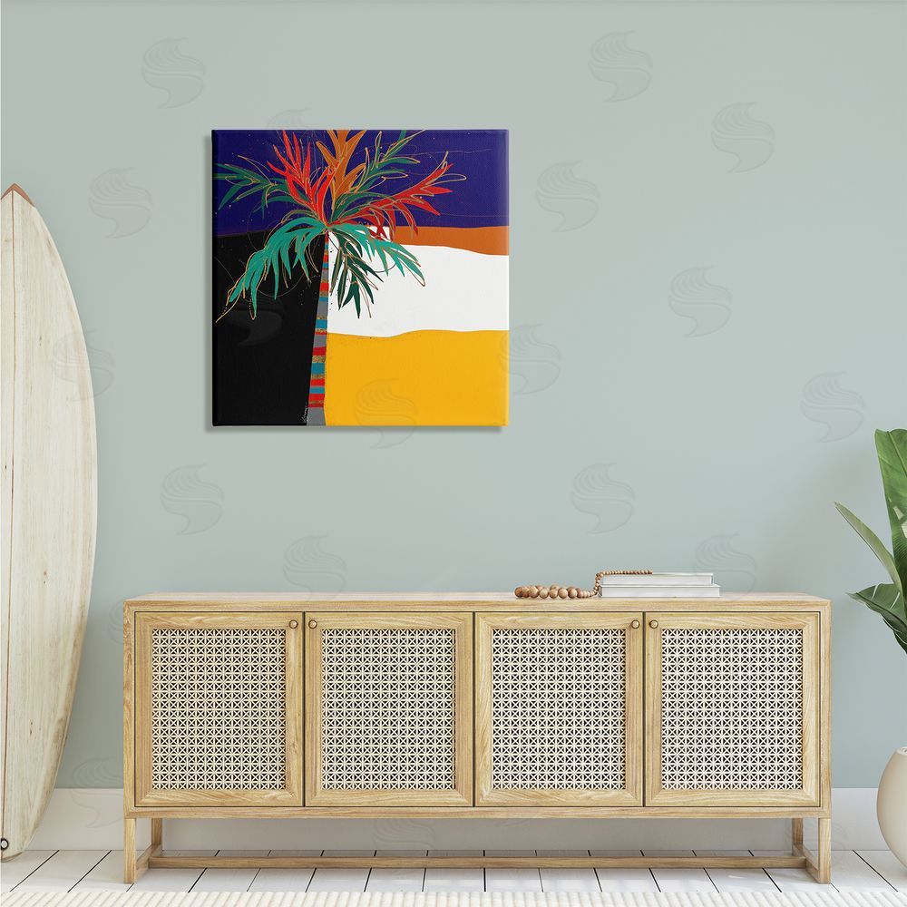 Keith Morgan Abstract Tropical Palm Tree Bold Blocked Pattern Canvas Wall Art in Room