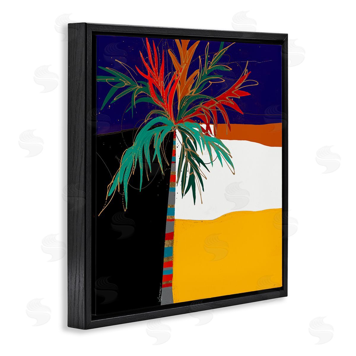Keith Morgan Abstract Tropical Palm Tree Bold Blocked Pattern Black Floating Frame Canvas Wall Art Print