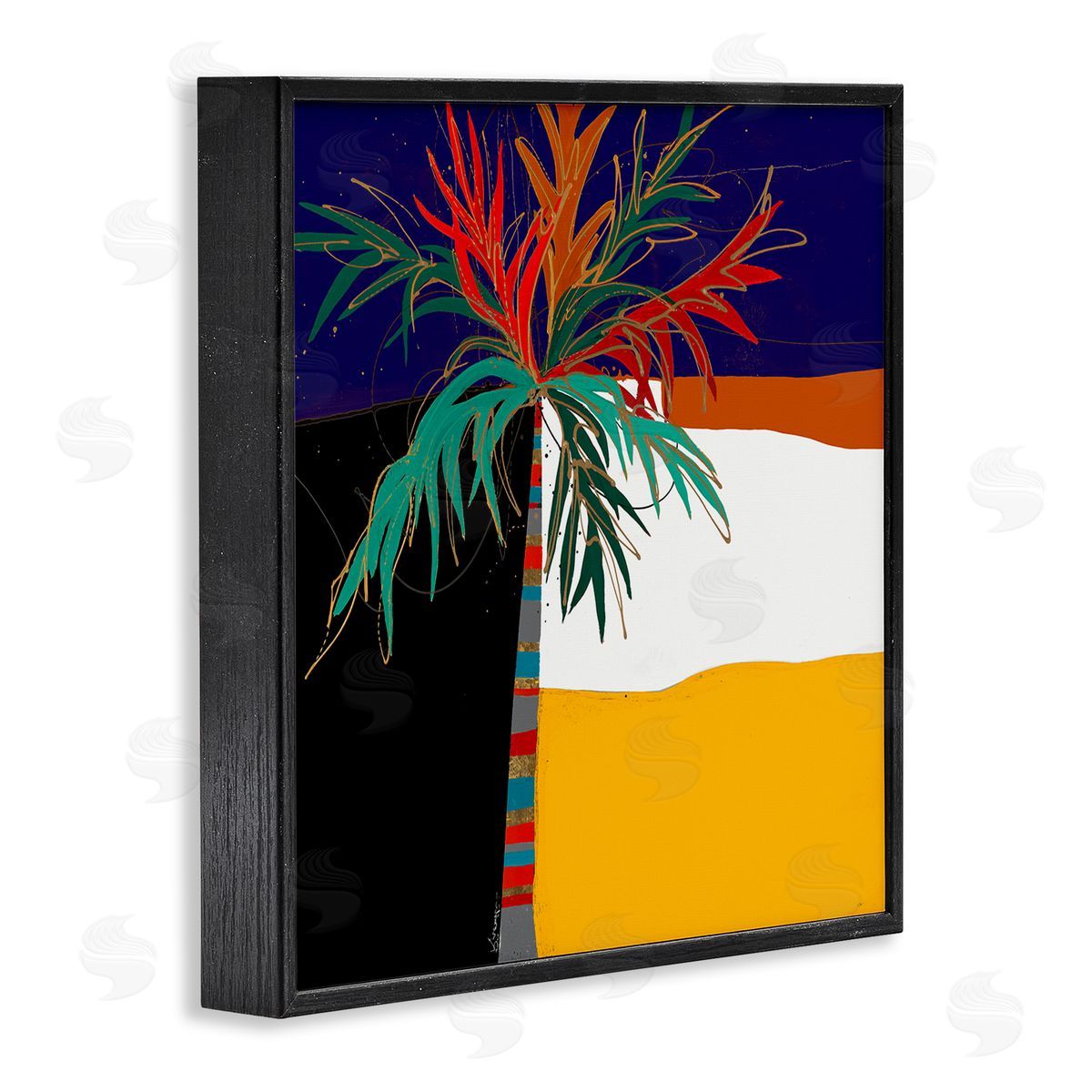 Keith Morgan Abstract Tropical Palm Tree Bold Blocked Pattern Black Framed Glicee Wall Art Print