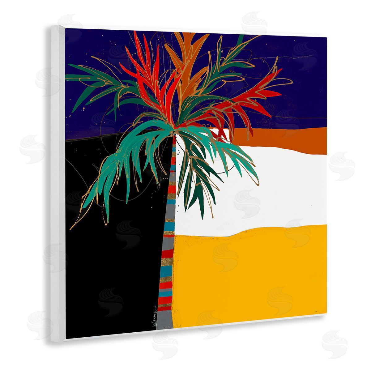Keith Morgan Abstract Tropical Palm Tree Bold Blocked Pattern Wooden Wall Plaque Art Print