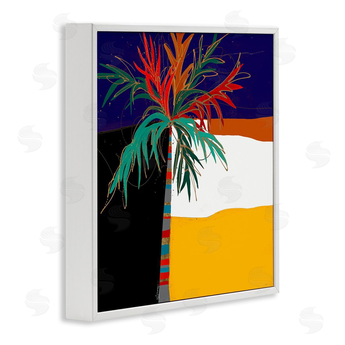Keith Morgan Abstract Tropical Palm Tree Bold Blocked Pattern White Framed Glicee Wall Art Print
