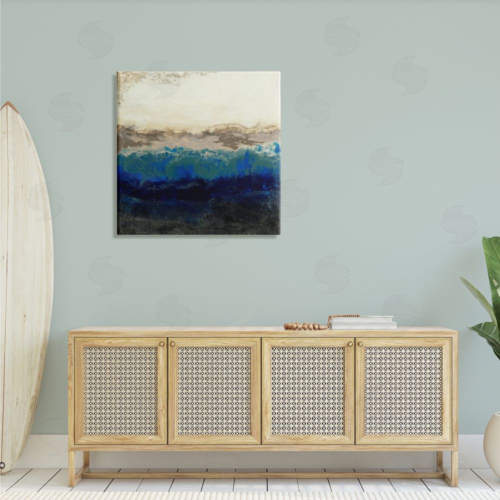 Laura Van Horne Abstract Ocean Shore Arrangement Neutral Blue Tones Canvas Wall Art in Room