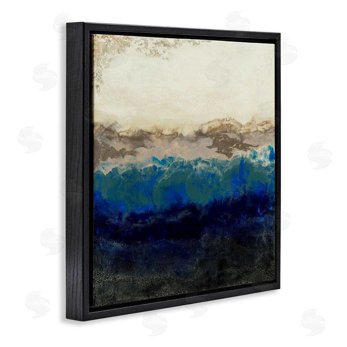 Laura Van Horne Abstract Ocean Shore Arrangement Neutral Blue Tones Black Floating Frame Canvas Wall Art Print
