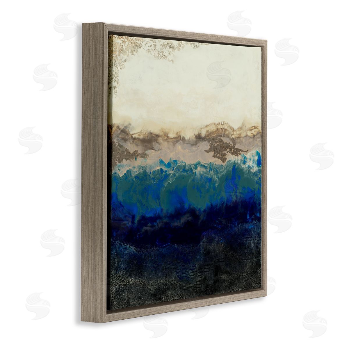Laura Van Horne Abstract Ocean Shore Arrangement Neutral Blue Tones Brown Floating Frame Canvas Wall Art Print