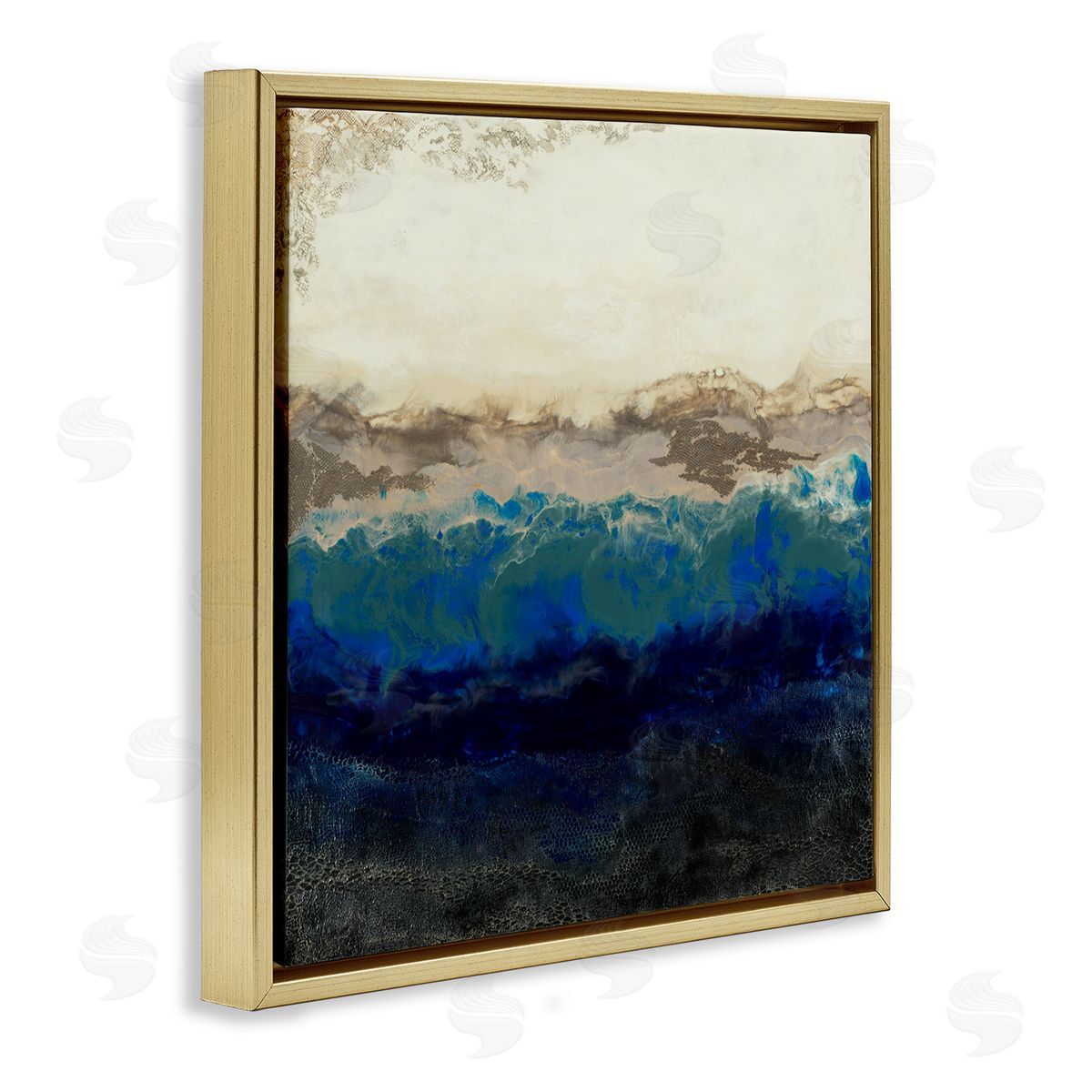 Laura Van Horne Abstract Ocean Shore Arrangement Neutral Blue Tones Gold Floating Frame Canvas Wall Art Print