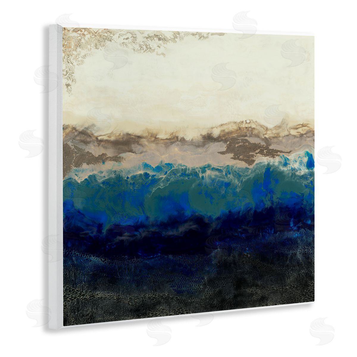 Laura Van Horne Abstract Ocean Shore Arrangement Neutral Blue Tones Wooden Wall Plaque Art Print