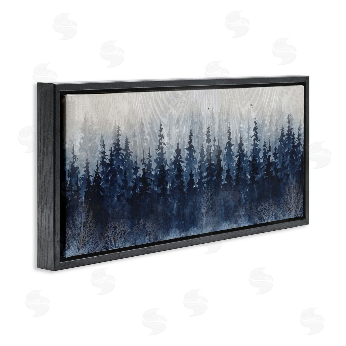 Rustic Blue Forest Tree Line Black Floating Frame Canvas Wall Art, Home Decor by Carol Robinson