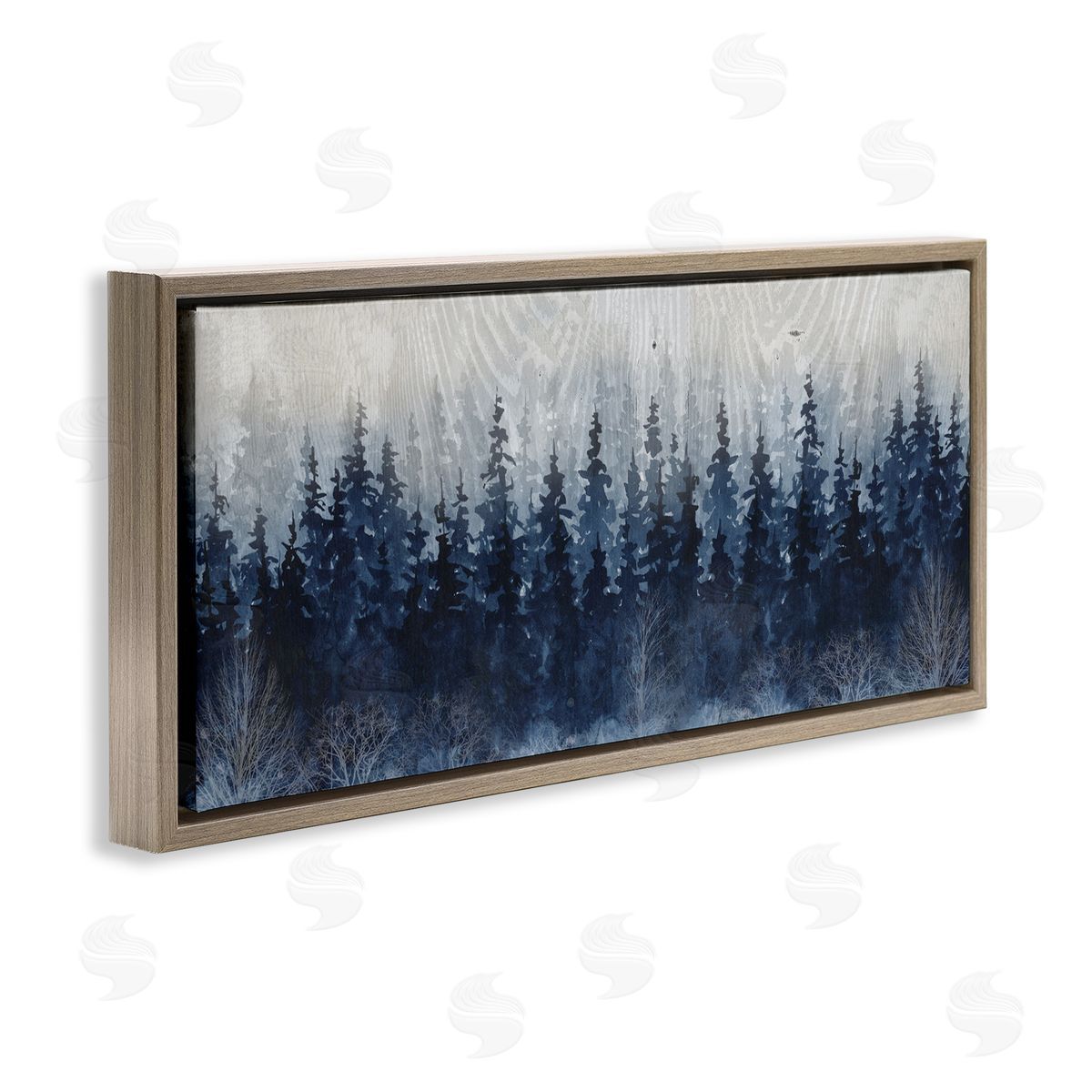 Rustic Blue Forest Tree Line Brown Floating Frame Canvas Wall Art, Home Decor by Carol Robinson