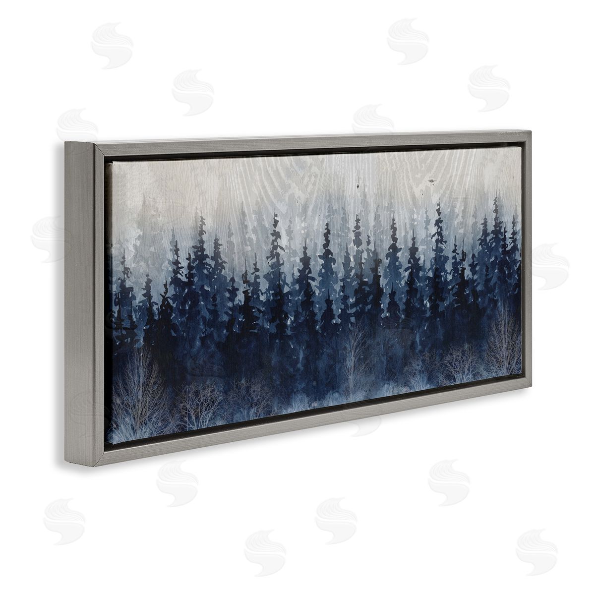 Rustic Blue Forest Tree Line Grey Floating Frame Canvas Wall Art, Home Decor by Carol Robinson