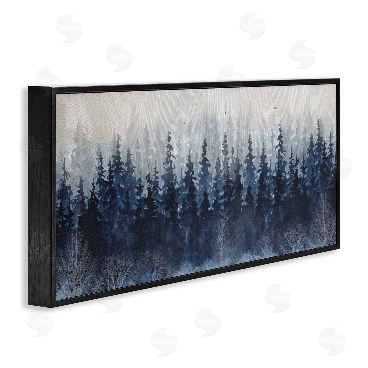 Rustic Blue Forest Tree Line Black Frame Print Wall Art, Home Decor by Carol Robinson