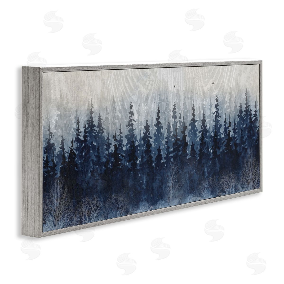 Rustic Blue Forest Tree Line Grey Frame Print Wall Art, Home Decor by Carol Robinson