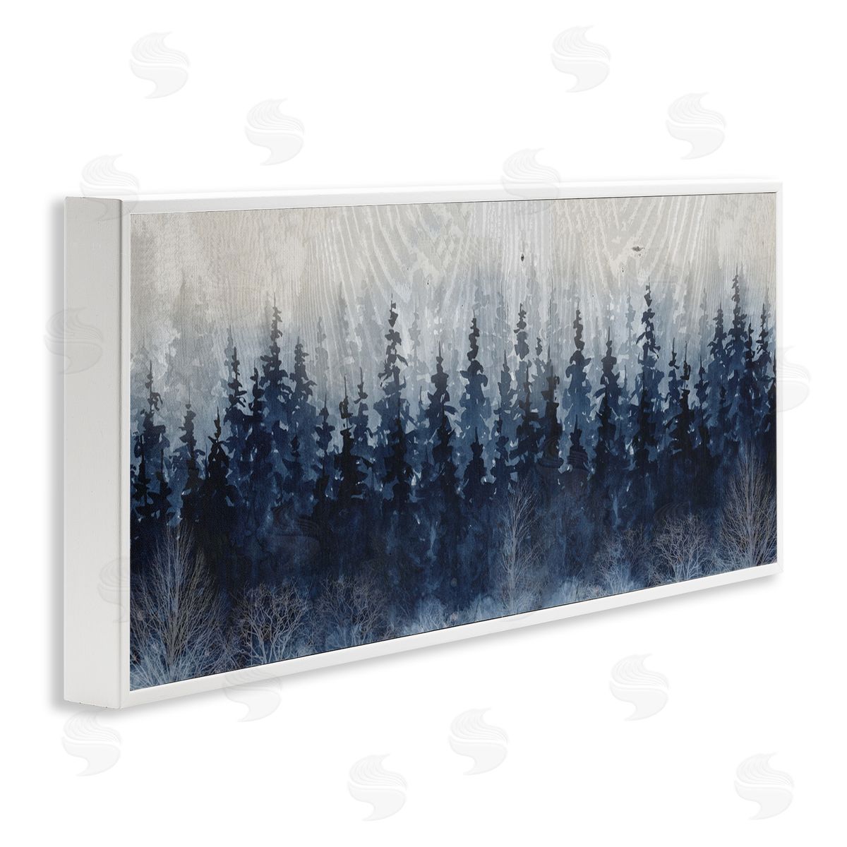 Rustic Blue Forest Tree Line White Frame Print Wall Art, Home Decor by Carol Robinson