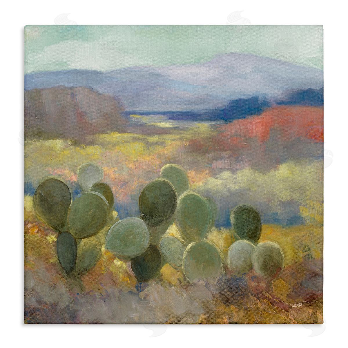 Julia Purinton Prickly Pear Cactus Plant Soft Desert Canyon Landscape Stretched Canvas Wall Art Print