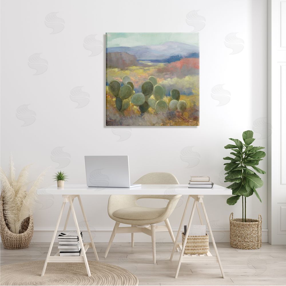 Julia Purinton Prickly Pear Cactus Plant Soft Desert Canyon Landscape Canvas Wall Art in Room