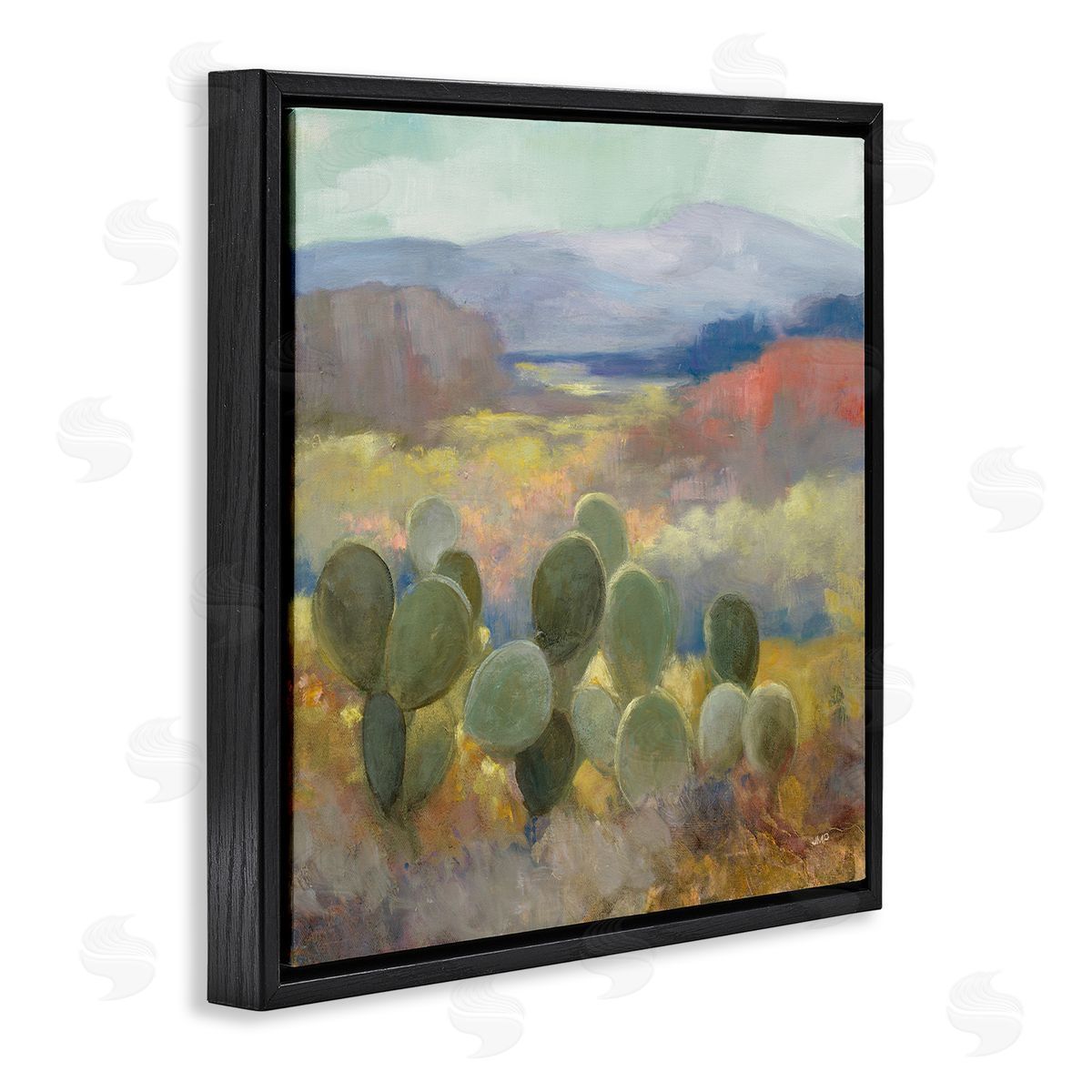 Julia Purinton Prickly Pear Cactus Plant Soft Desert Canyon Landscape Black Floating Frame Canvas Wall Art Print