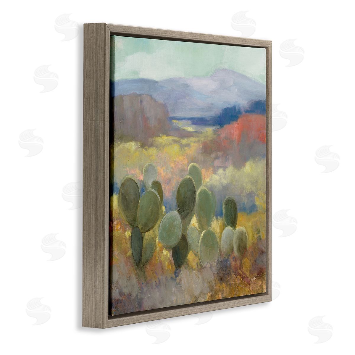 Julia Purinton Prickly Pear Cactus Plant Soft Desert Canyon Landscape Brown Floating Frame Canvas Wall Art Print