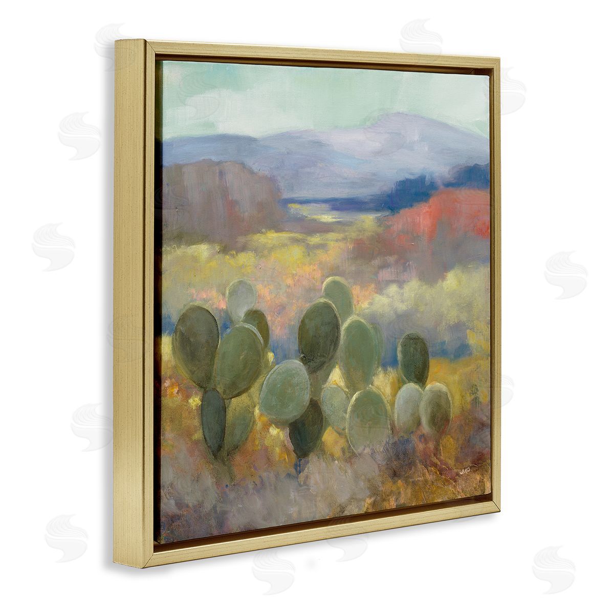 Julia Purinton Prickly Pear Cactus Plant Soft Desert Canyon Landscape Gold Floating Frame Canvas Wall Art Print